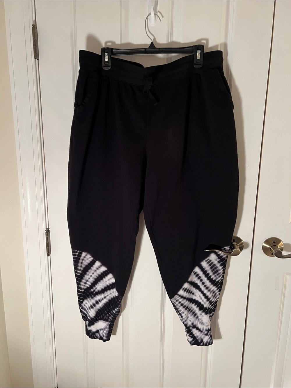 ZELOS Black Jogger Track Pants with White Tie-Dye Cuffs